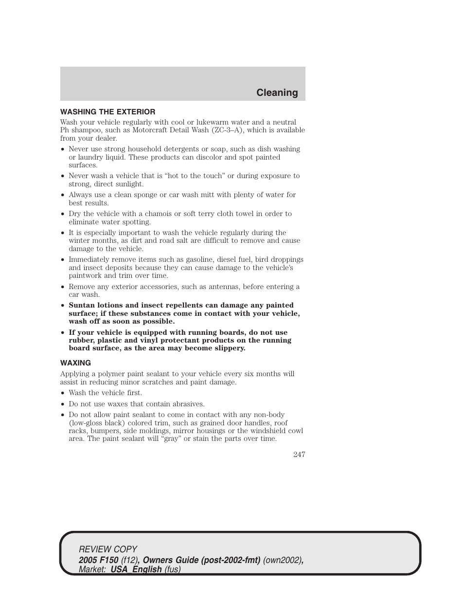 Cleaning | FORD 2005 F-150 v.1 User Manual | Page 247 / 312
