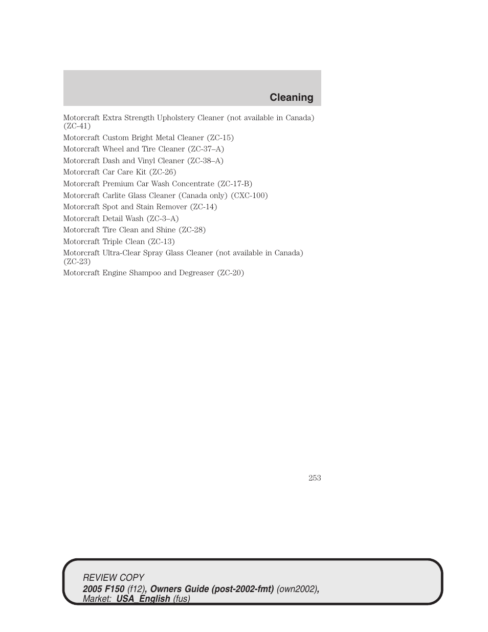 Cleaning | FORD 2005 F-150 v.1 User Manual | Page 253 / 312