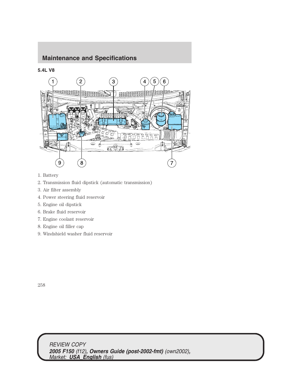 Maintenance and specifications | FORD 2005 F-150 v.1 User Manual | Page 258 / 312