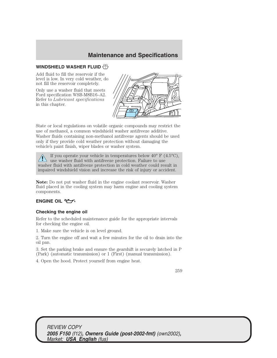 Maintenance and specifications | FORD 2005 F-150 v.1 User Manual | Page 259 / 312