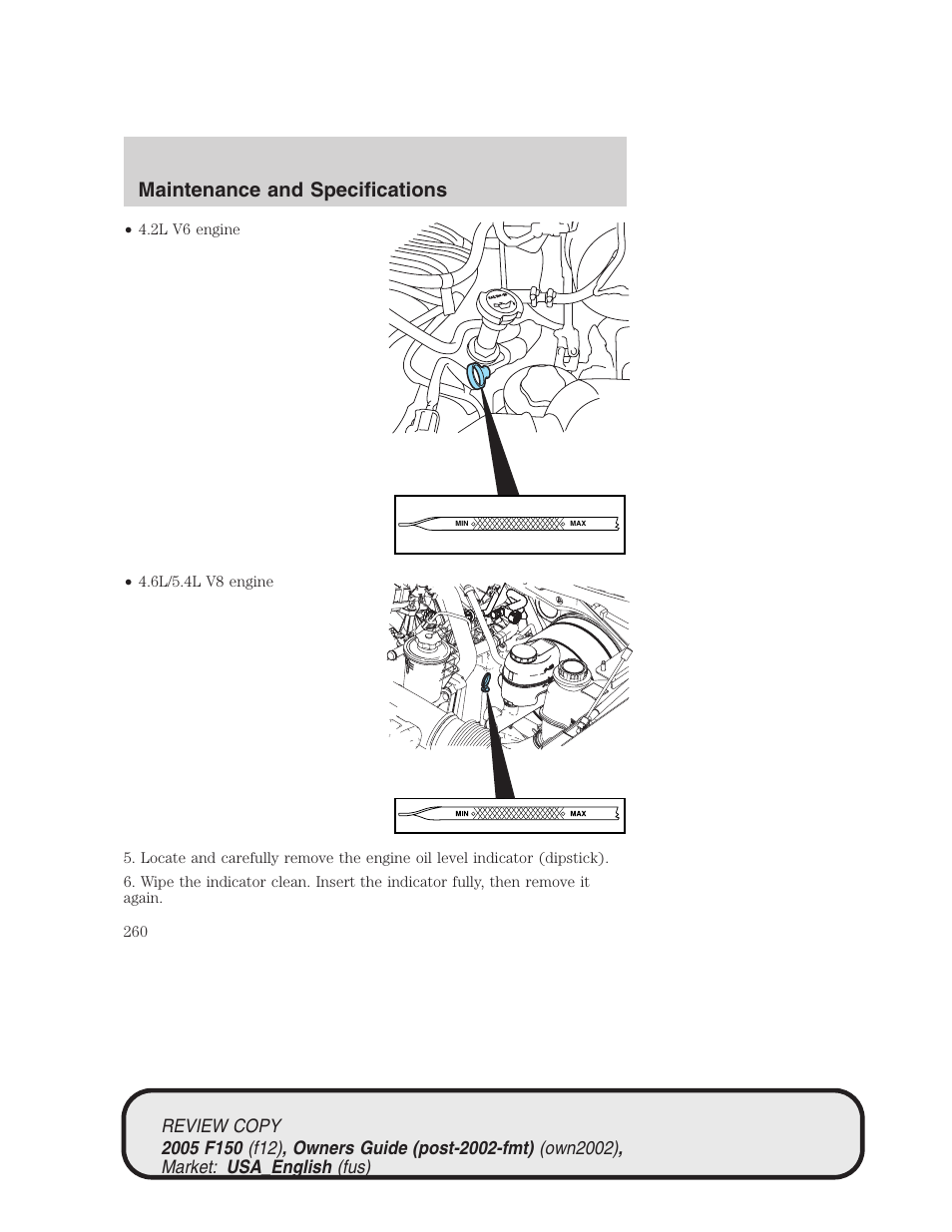Maintenance and specifications | FORD 2005 F-150 v.1 User Manual | Page 260 / 312