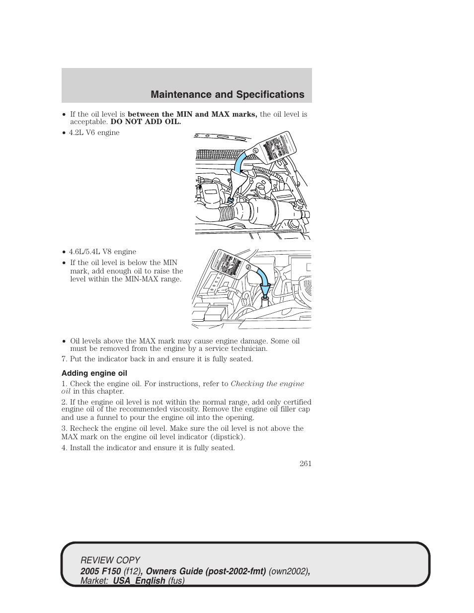 Maintenance and specifications | FORD 2005 F-150 v.1 User Manual | Page 261 / 312