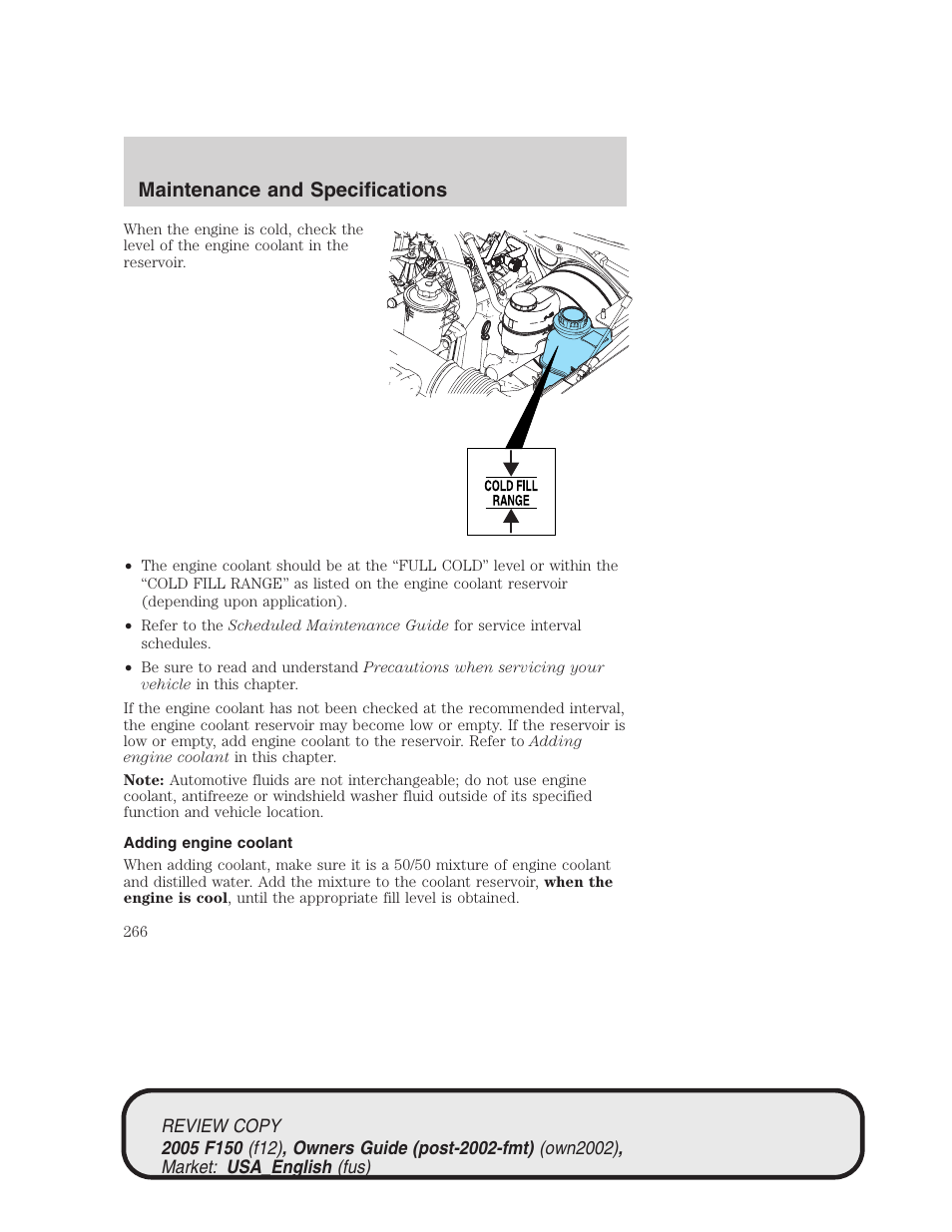 Maintenance and specifications | FORD 2005 F-150 v.1 User Manual | Page 266 / 312