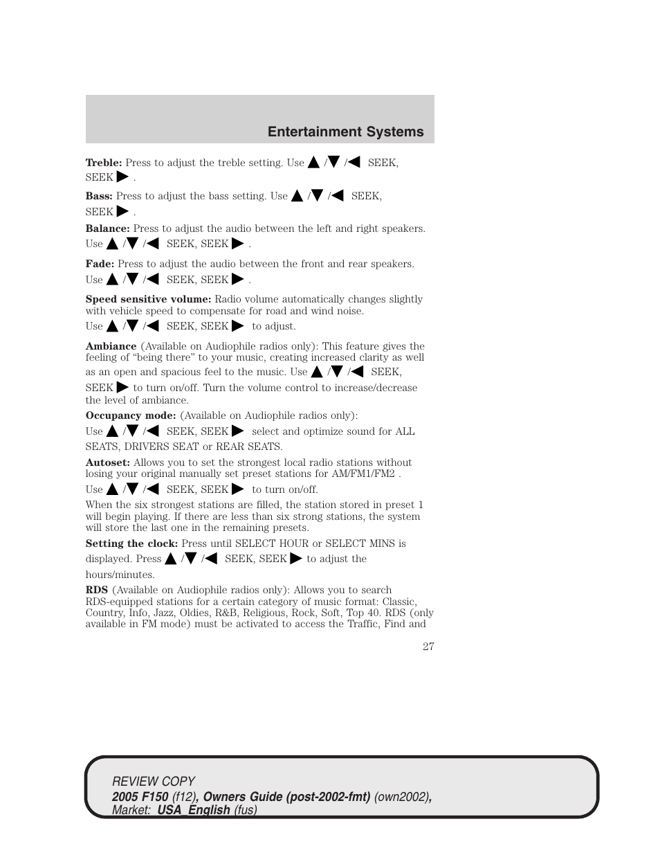 Entertainment systems | FORD 2005 F-150 v.1 User Manual | Page 27 / 312