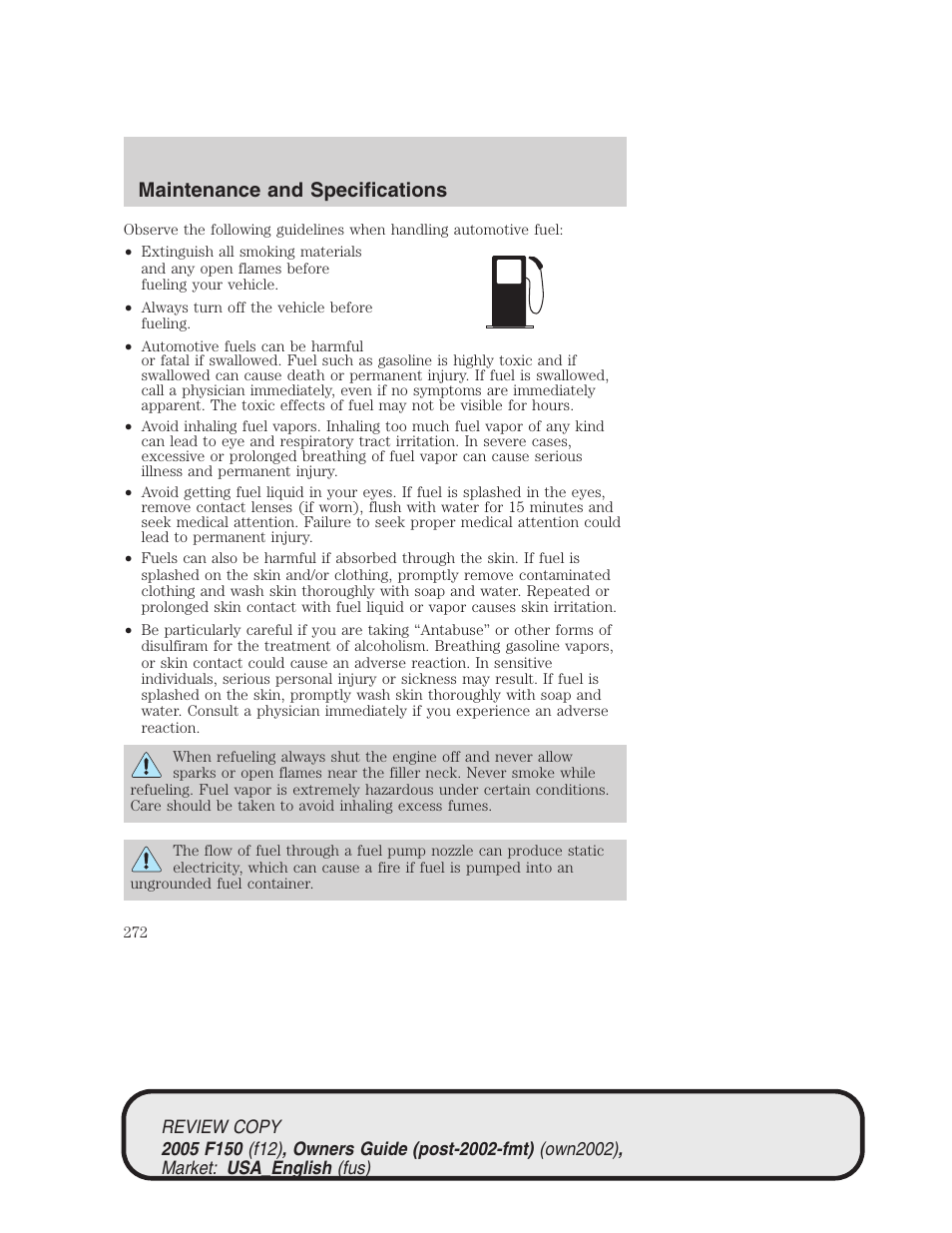 Maintenance and specifications | FORD 2005 F-150 v.1 User Manual | Page 272 / 312