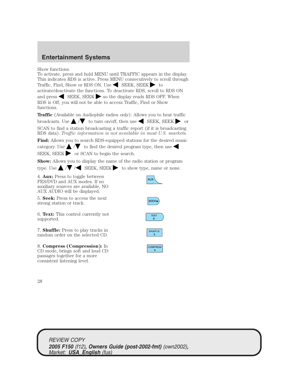 Entertainment systems | FORD 2005 F-150 v.1 User Manual | Page 28 / 312