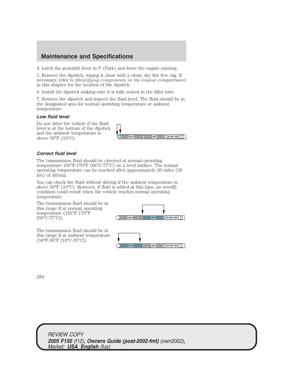 Maintenance and specifications | FORD 2005 F-150 v.1 User Manual | Page 284 / 312