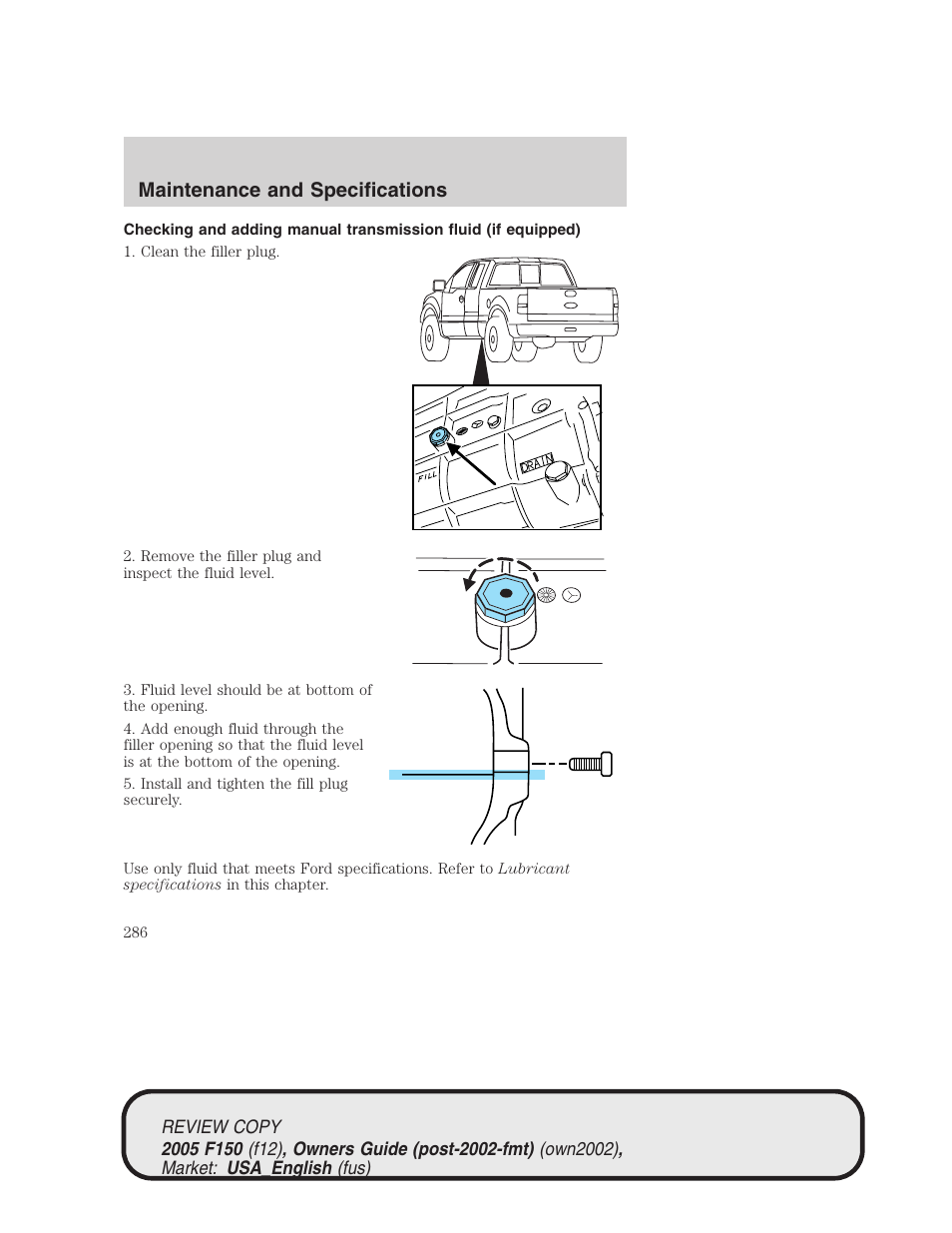 Maintenance and specifications | FORD 2005 F-150 v.1 User Manual | Page 286 / 312