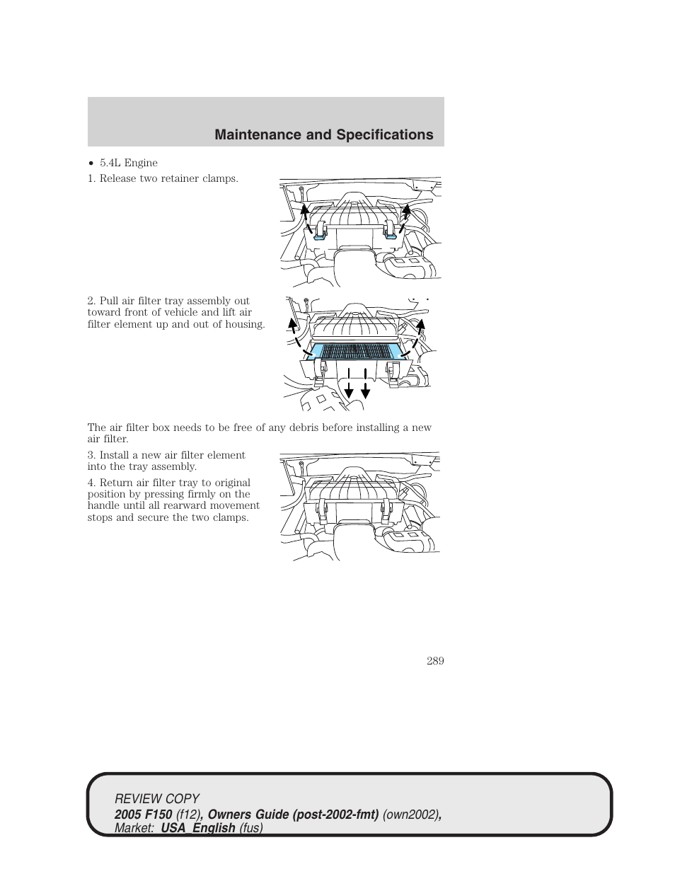 Maintenance and specifications | FORD 2005 F-150 v.1 User Manual | Page 289 / 312