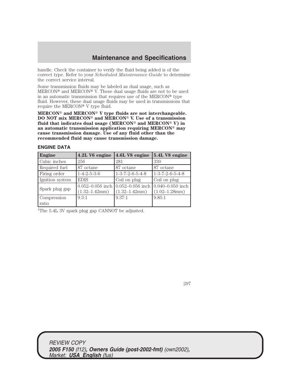 Maintenance and specifications | FORD 2005 F-150 v.1 User Manual | Page 297 / 312