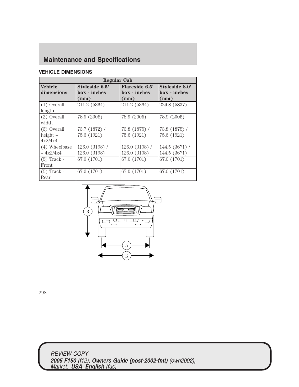 Maintenance and specifications | FORD 2005 F-150 v.1 User Manual | Page 298 / 312