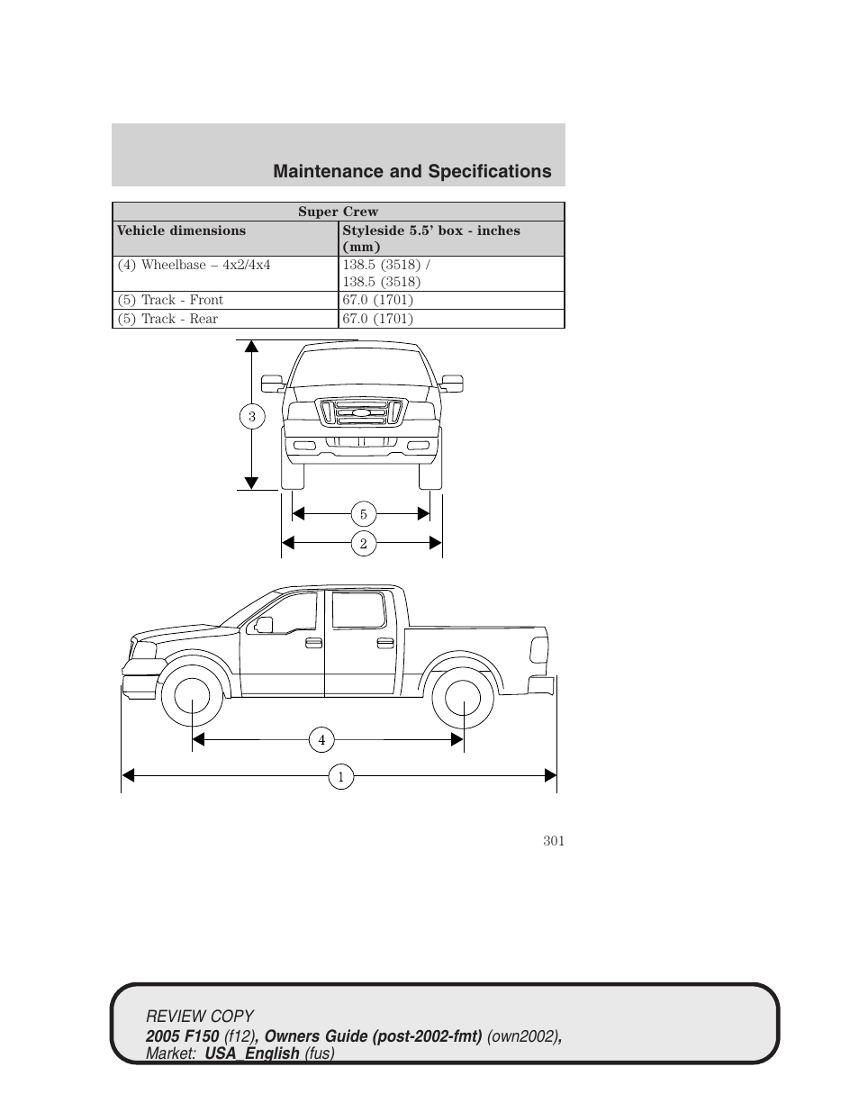 Maintenance and specifications | FORD 2005 F-150 v.1 User Manual | Page 301 / 312