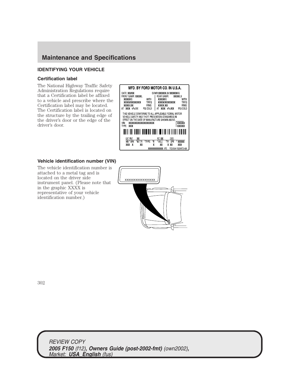 Maintenance and specifications | FORD 2005 F-150 v.1 User Manual | Page 302 / 312