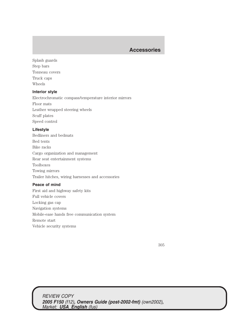 Accessories | FORD 2005 F-150 v.1 User Manual | Page 305 / 312