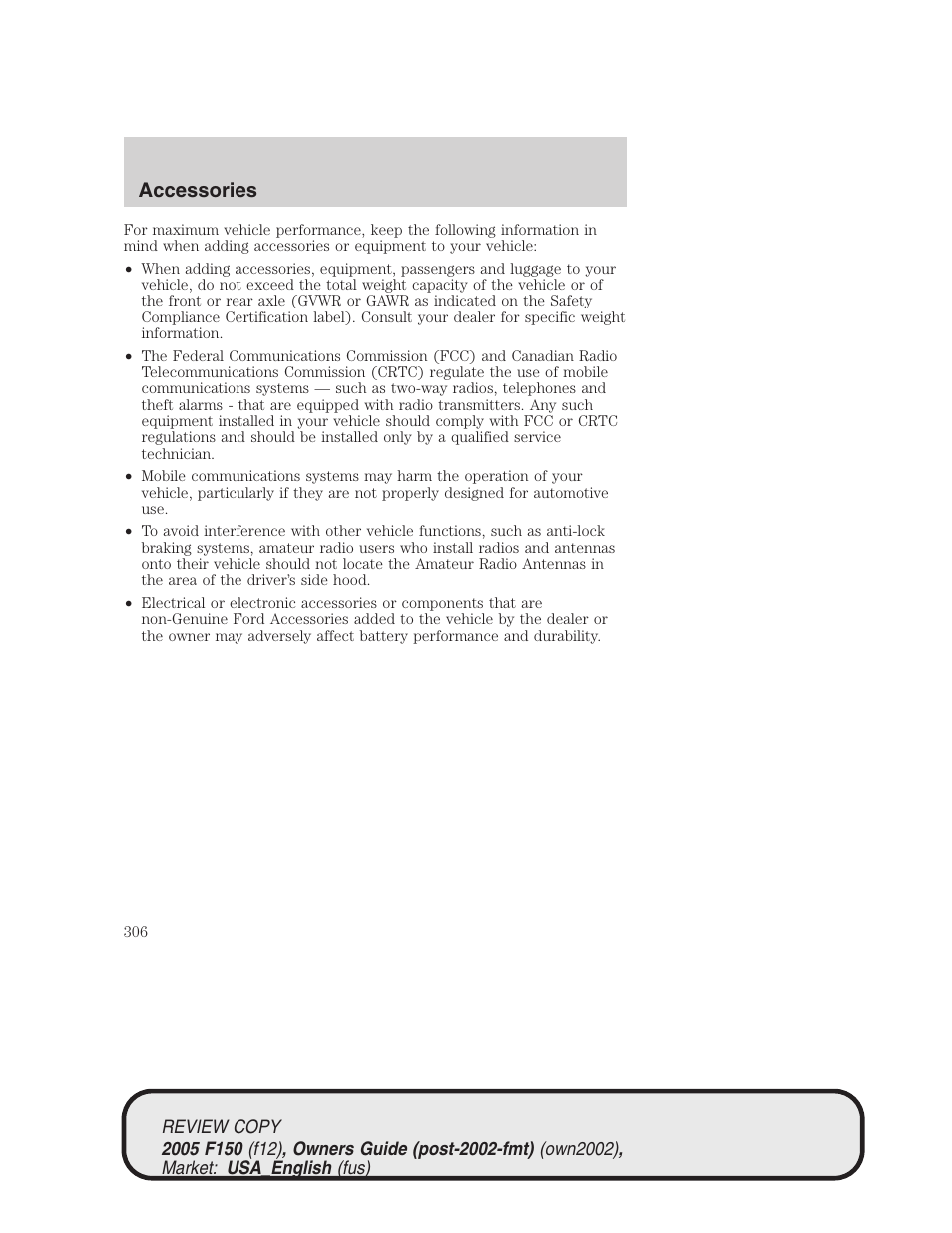 Accessories | FORD 2005 F-150 v.1 User Manual | Page 306 / 312