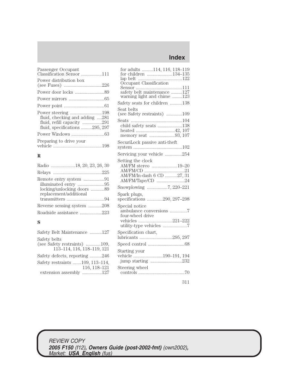 Index | FORD 2005 F-150 v.1 User Manual | Page 311 / 312
