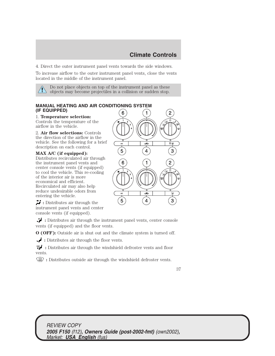 Climate controls | FORD 2005 F-150 v.1 User Manual | Page 37 / 312