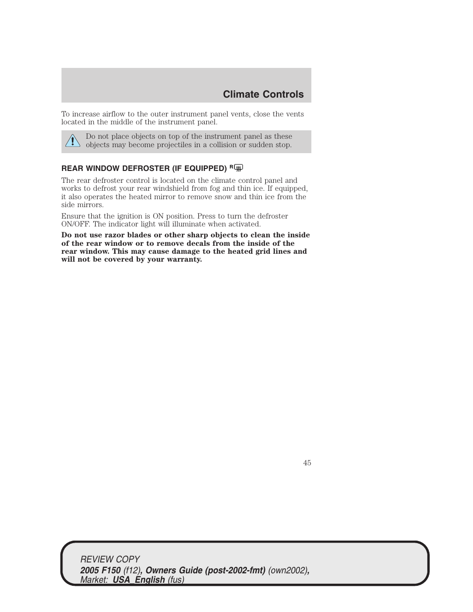 Climate controls | FORD 2005 F-150 v.1 User Manual | Page 45 / 312