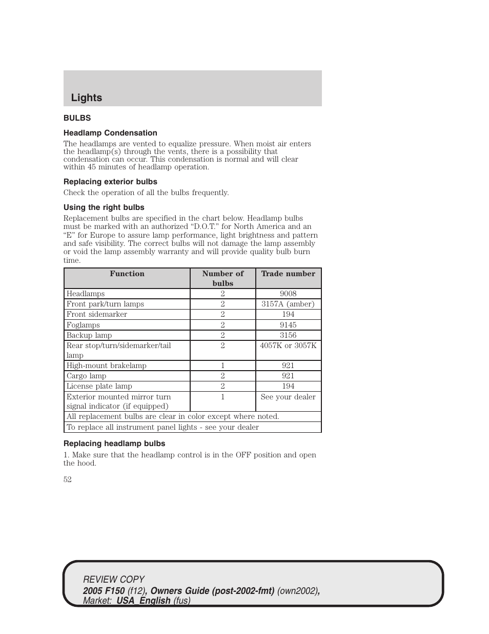 Lights | FORD 2005 F-150 v.1 User Manual | Page 52 / 312