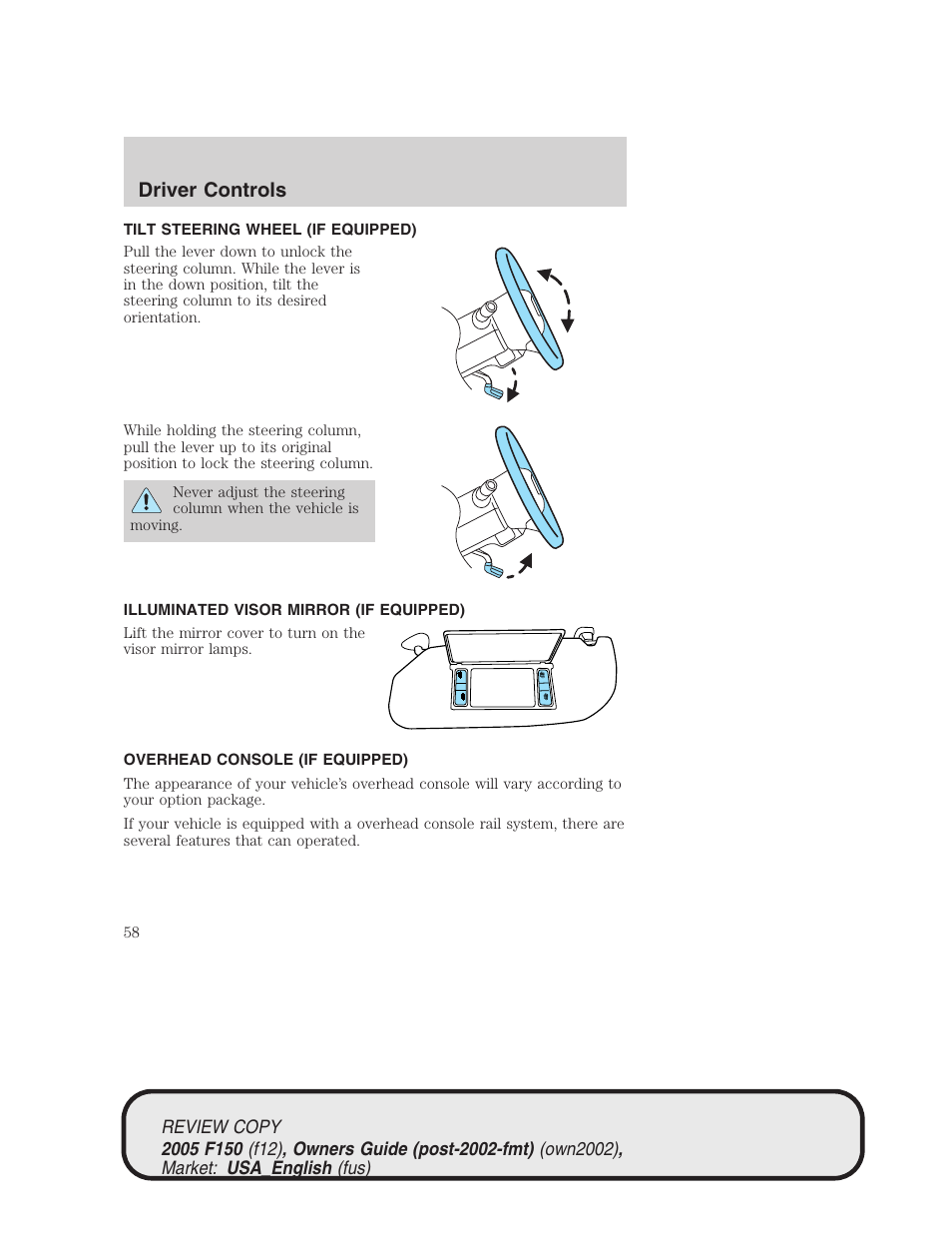 Driver controls | FORD 2005 F-150 v.1 User Manual | Page 58 / 312
