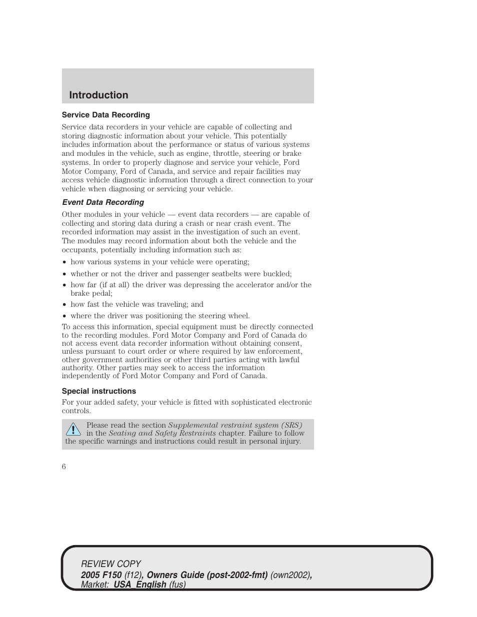 Introduction | FORD 2005 F-150 v.1 User Manual | Page 6 / 312