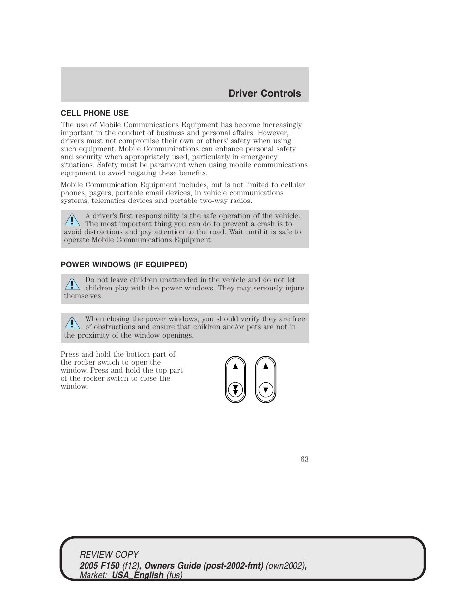 Driver controls | FORD 2005 F-150 v.1 User Manual | Page 63 / 312