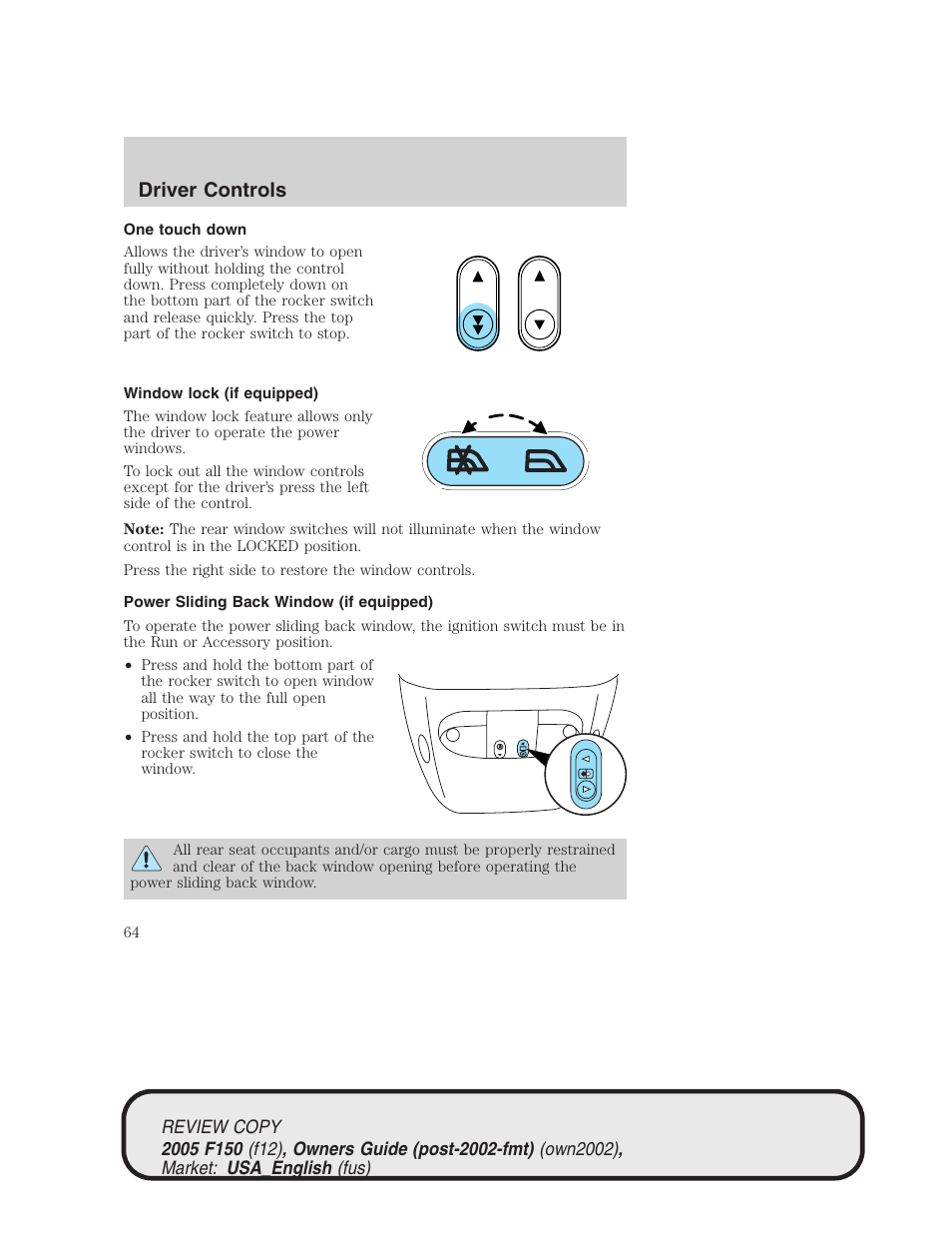 Driver controls | FORD 2005 F-150 v.1 User Manual | Page 64 / 312