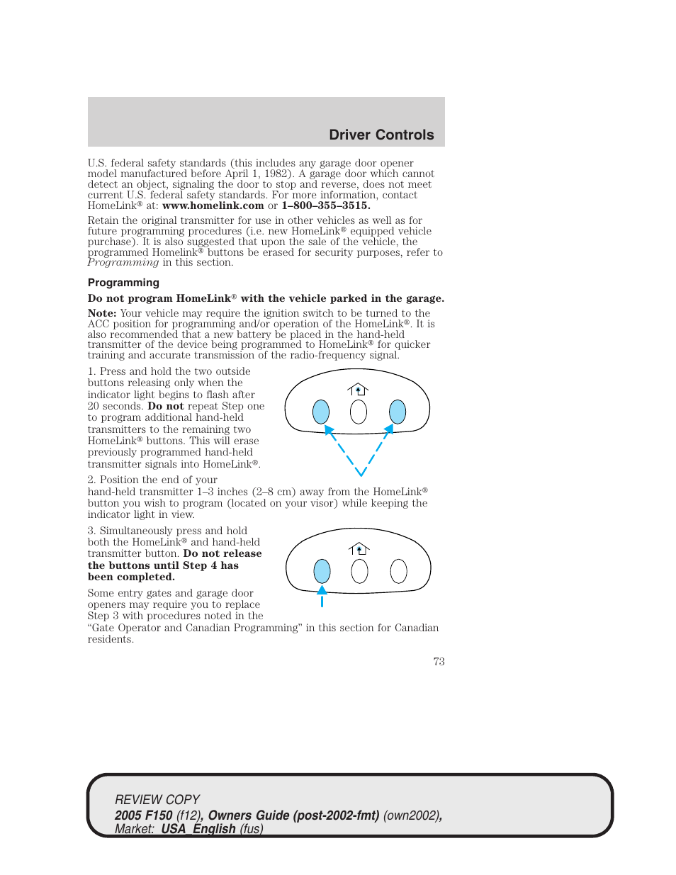 Driver controls | FORD 2005 F-150 v.1 User Manual | Page 73 / 312