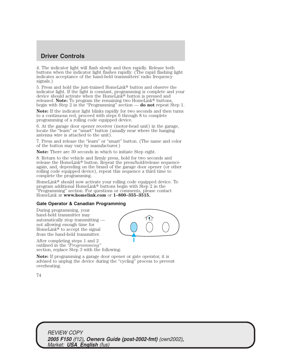 Driver controls | FORD 2005 F-150 v.1 User Manual | Page 74 / 312