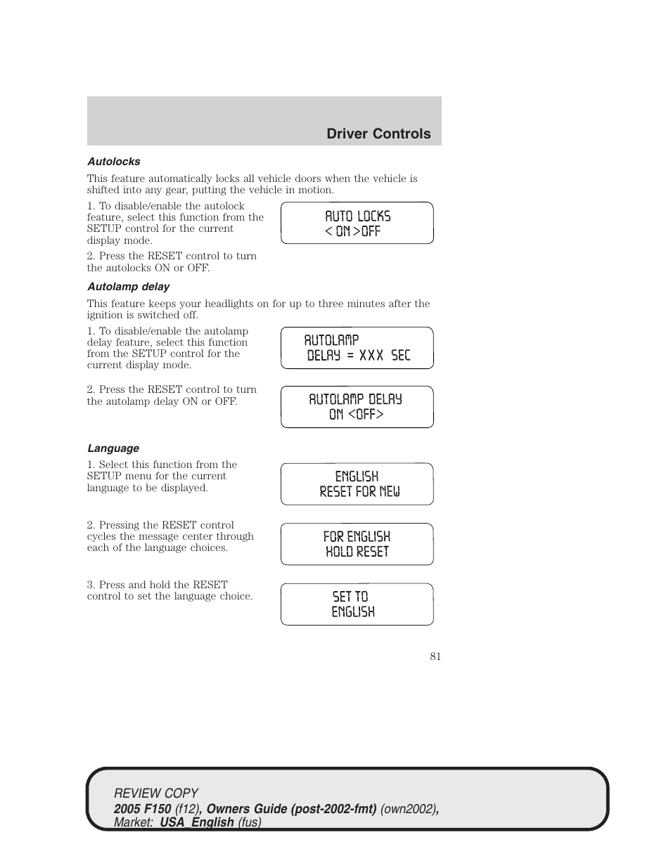 Driver controls | FORD 2005 F-150 v.1 User Manual | Page 81 / 312