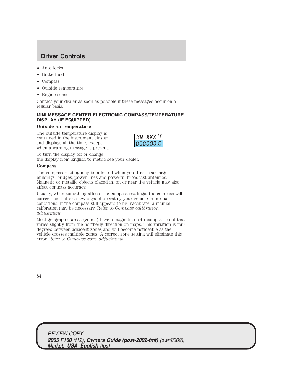 Driver controls | FORD 2005 F-150 v.1 User Manual | Page 84 / 312