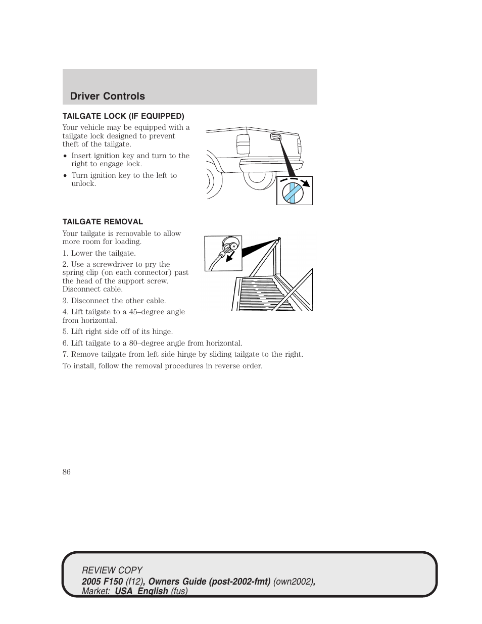 Driver controls | FORD 2005 F-150 v.1 User Manual | Page 86 / 312