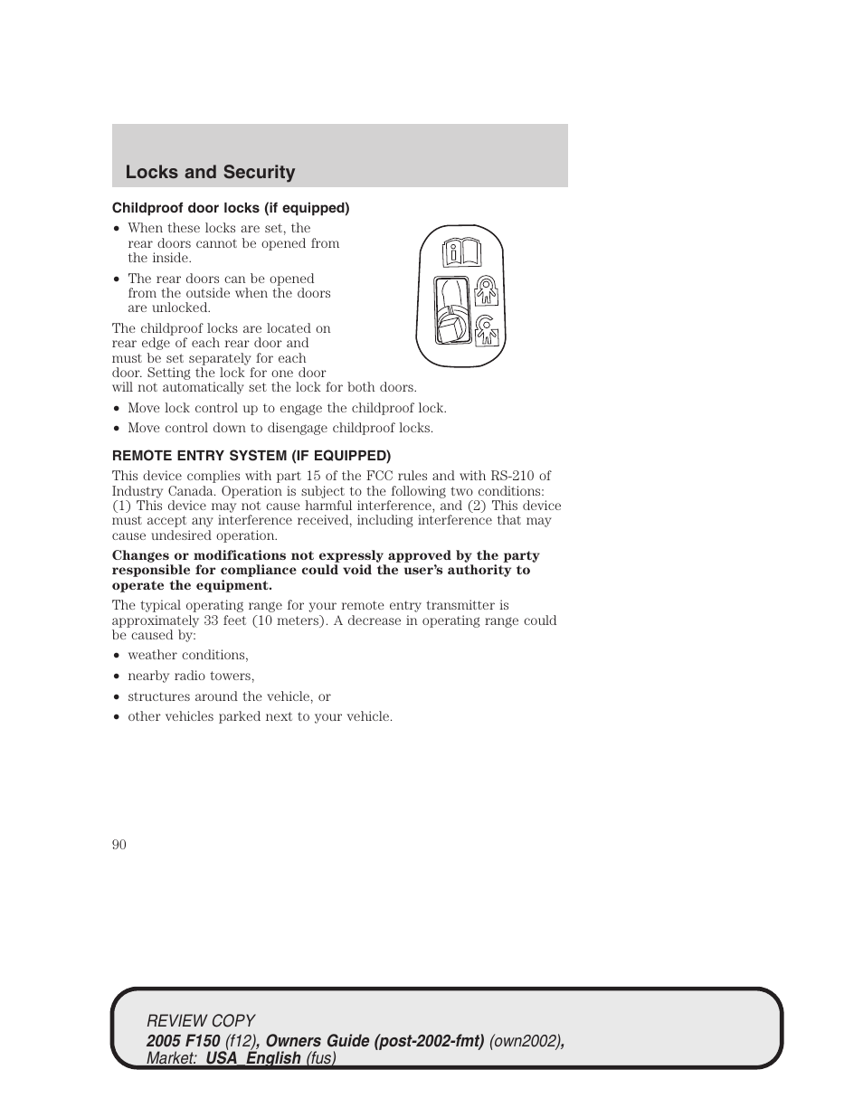 Locks and security | FORD 2005 F-150 v.1 User Manual | Page 90 / 312