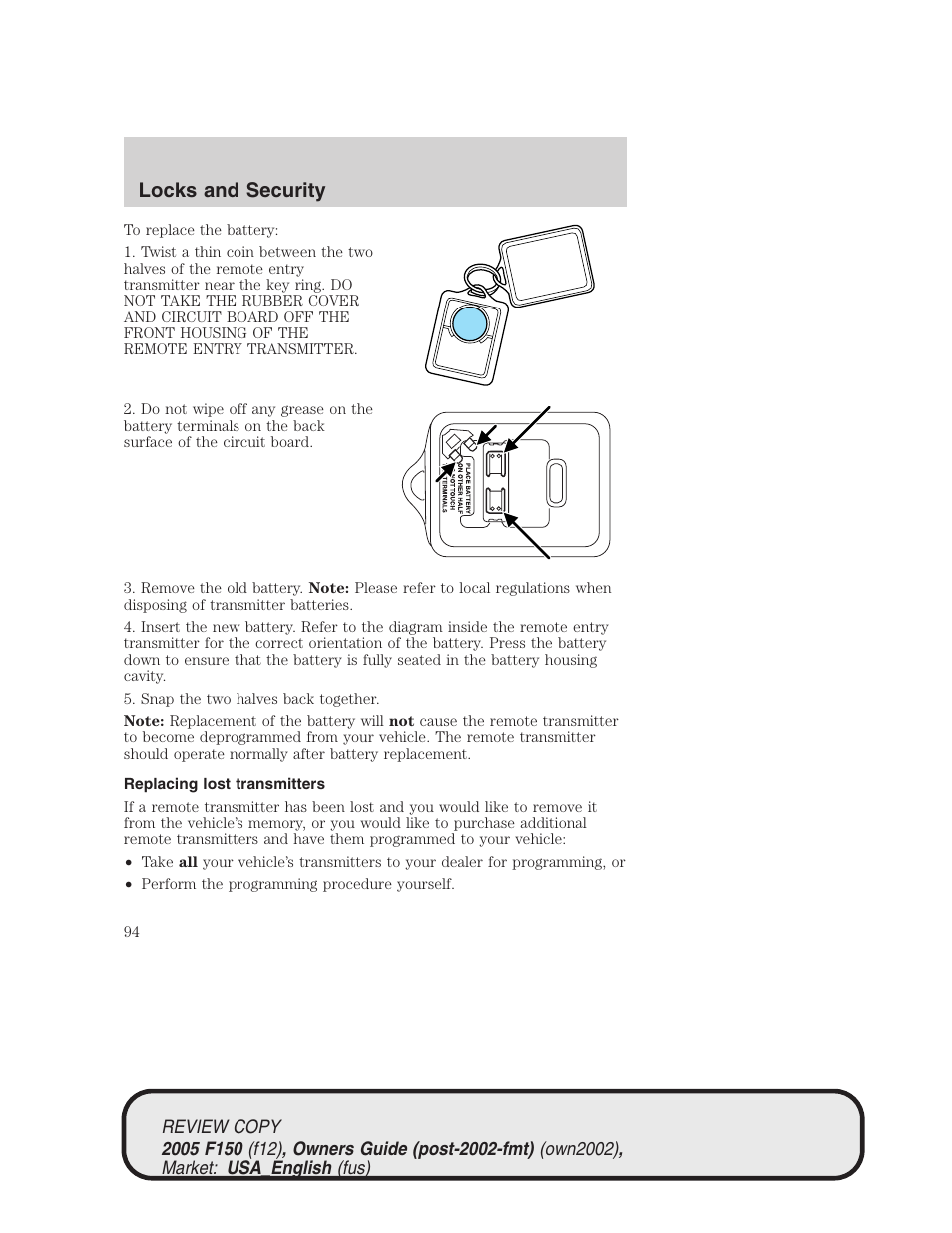 Locks and security | FORD 2005 F-150 v.1 User Manual | Page 94 / 312