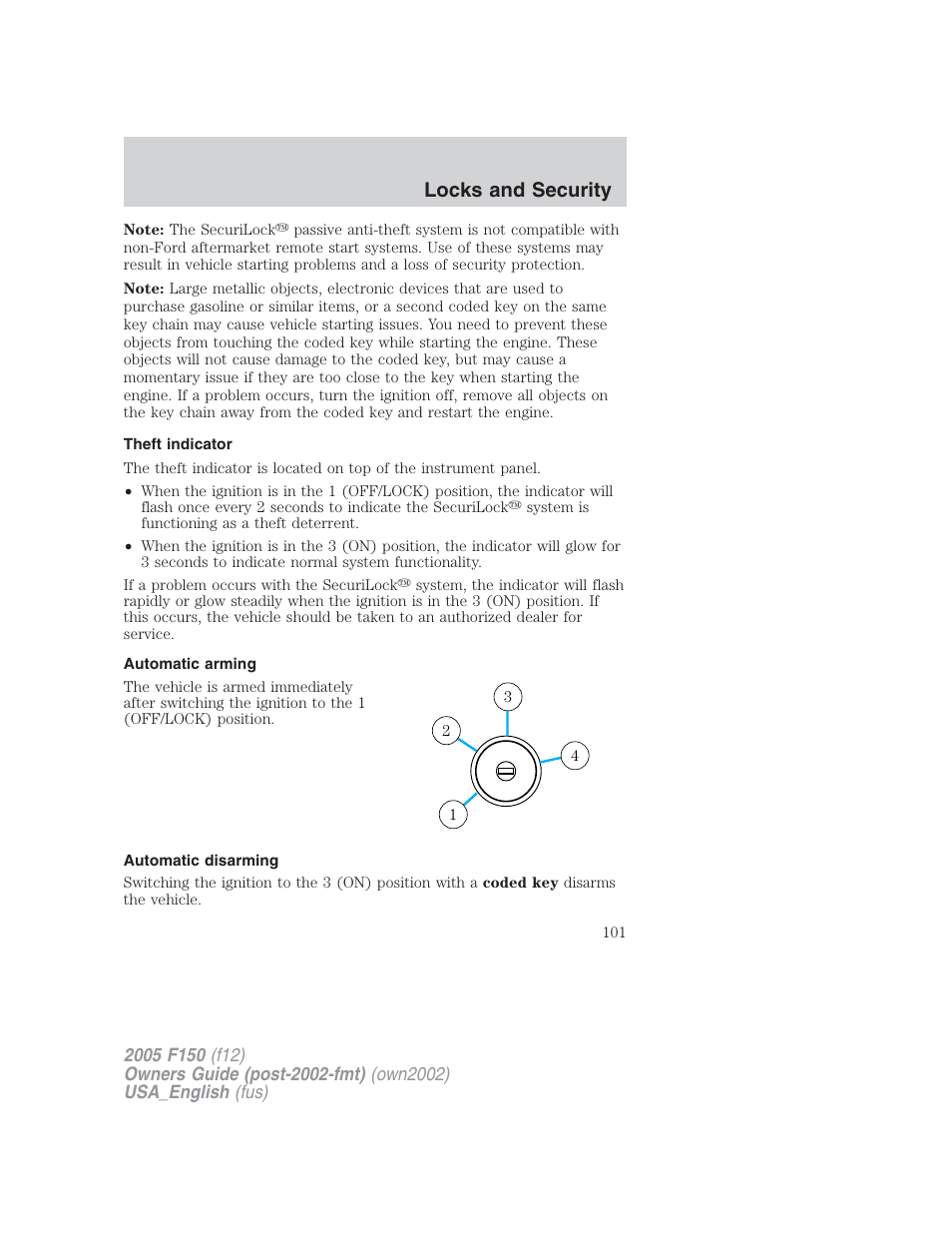 Locks and security | FORD 2005 F-150 v.2 User Manual | Page 101 / 312