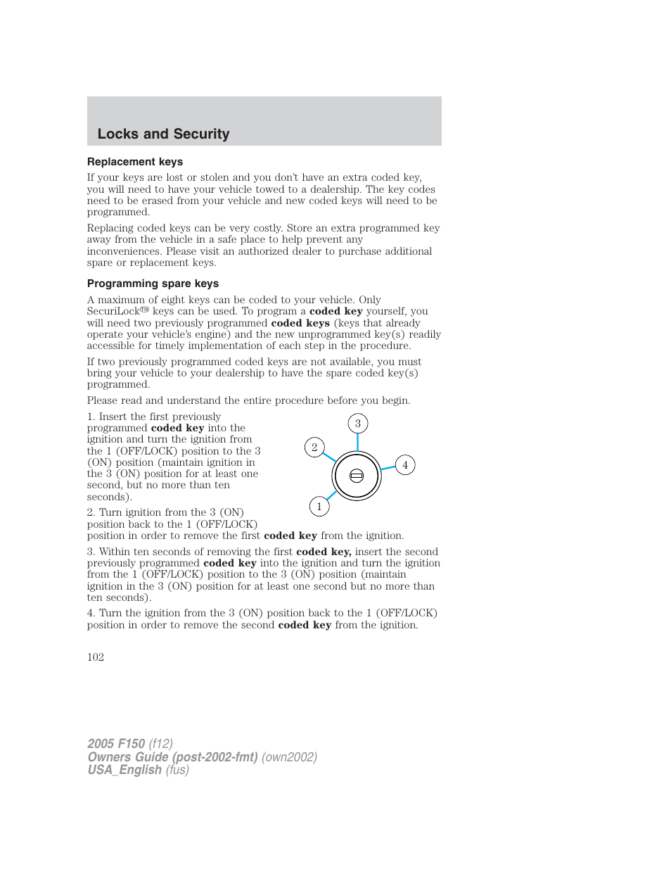 Locks and security | FORD 2005 F-150 v.2 User Manual | Page 102 / 312