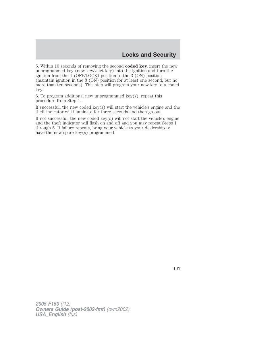 Locks and security | FORD 2005 F-150 v.2 User Manual | Page 103 / 312