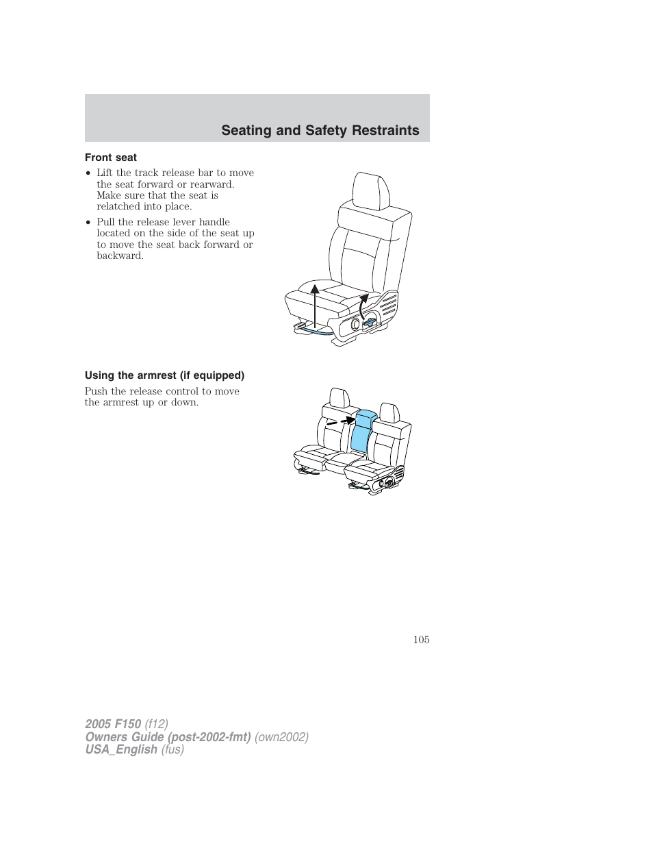 Seating and safety restraints | FORD 2005 F-150 v.2 User Manual | Page 105 / 312