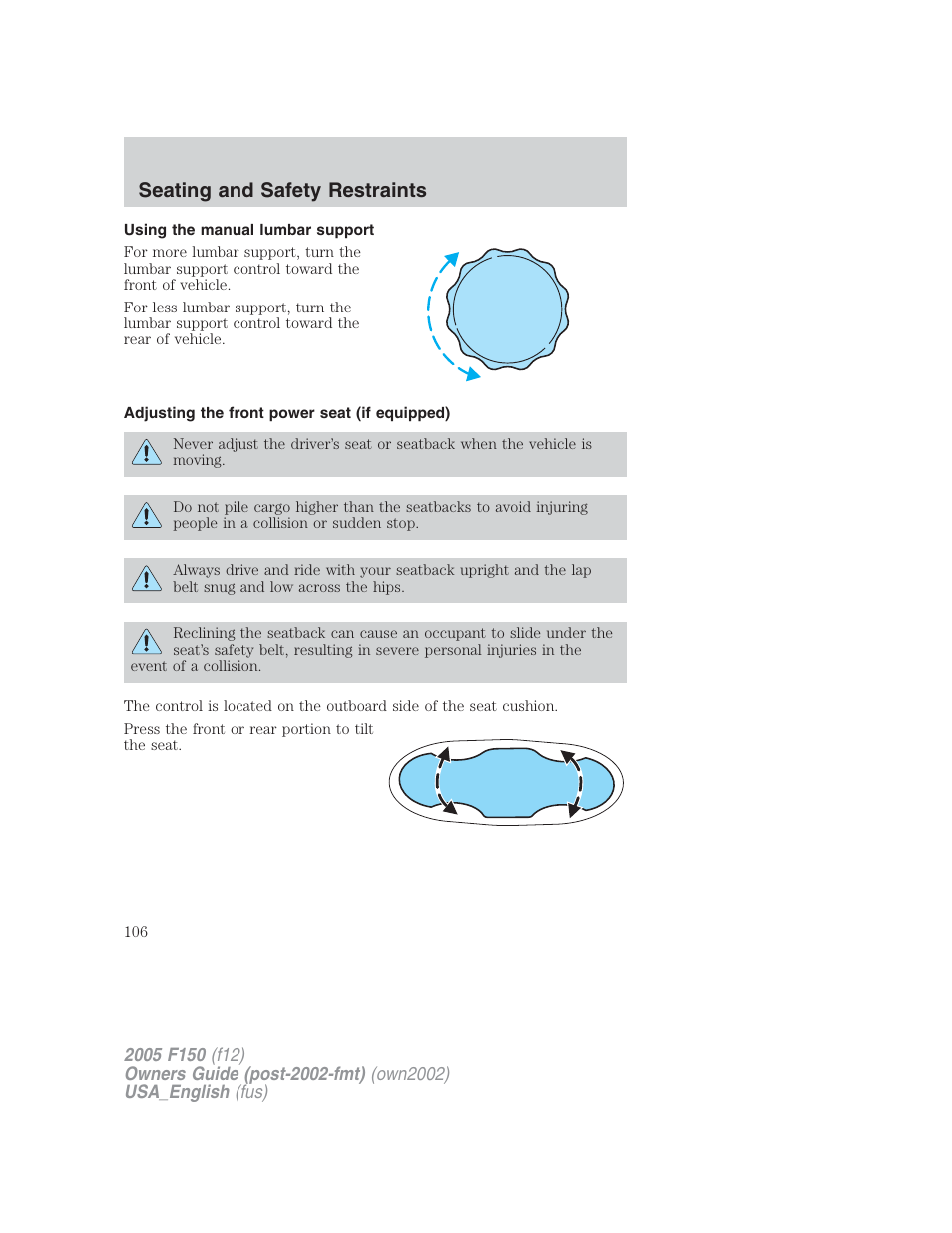 Seating and safety restraints | FORD 2005 F-150 v.2 User Manual | Page 106 / 312