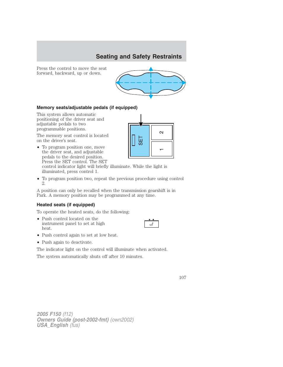 Seating and safety restraints | FORD 2005 F-150 v.2 User Manual | Page 107 / 312