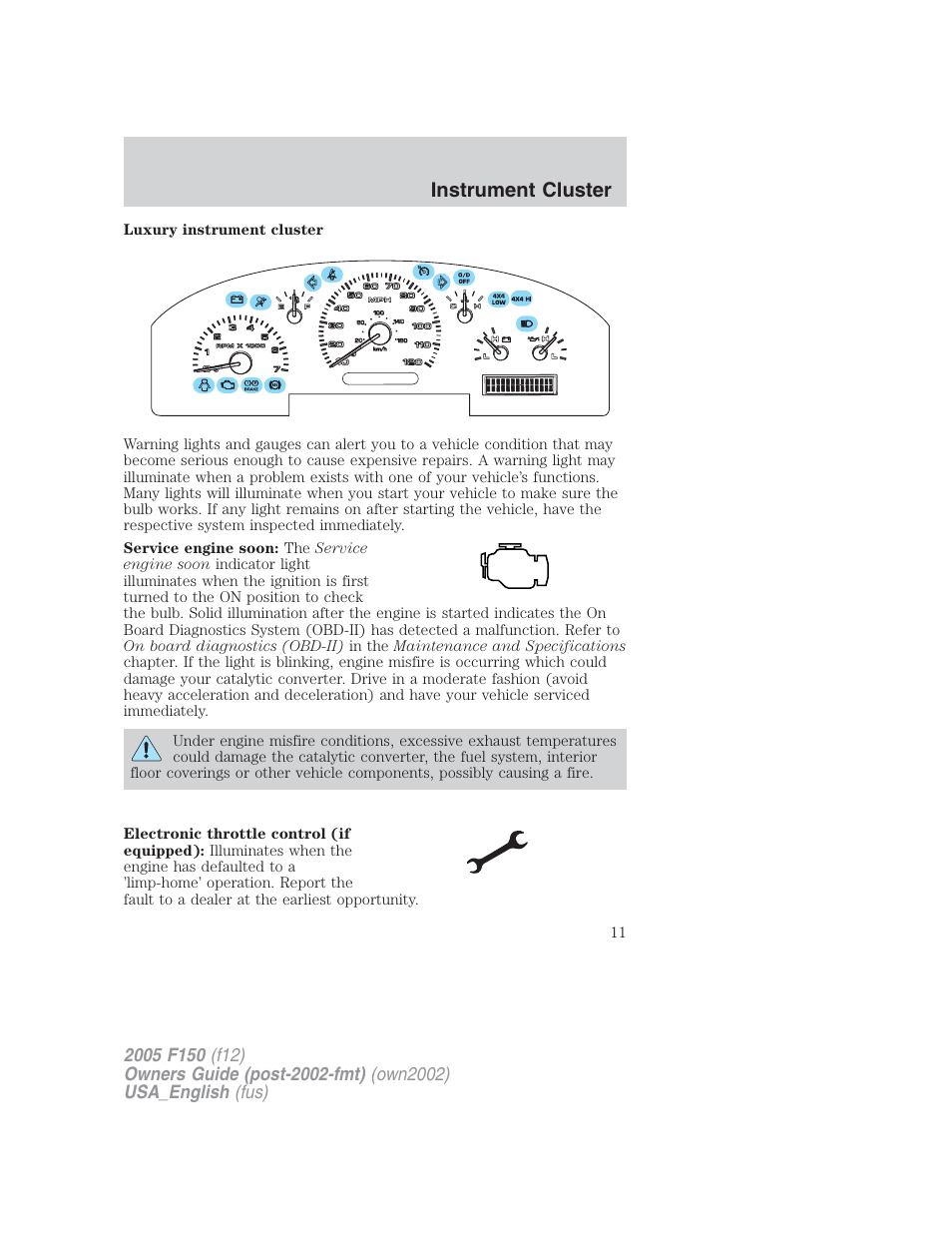 Instrument cluster | FORD 2005 F-150 v.2 User Manual | Page 11 / 312