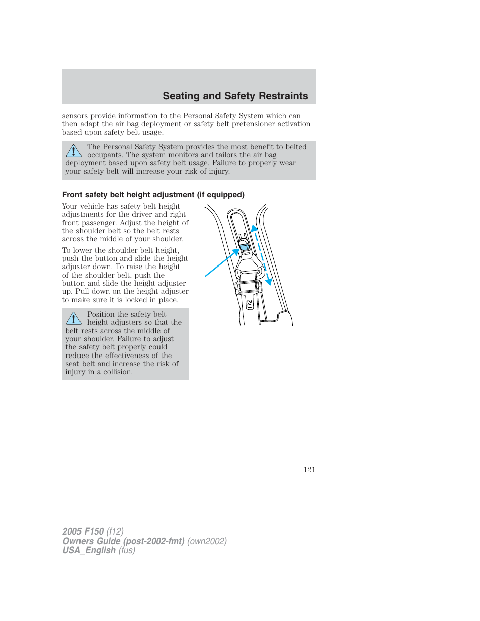 Seating and safety restraints | FORD 2005 F-150 v.2 User Manual | Page 121 / 312