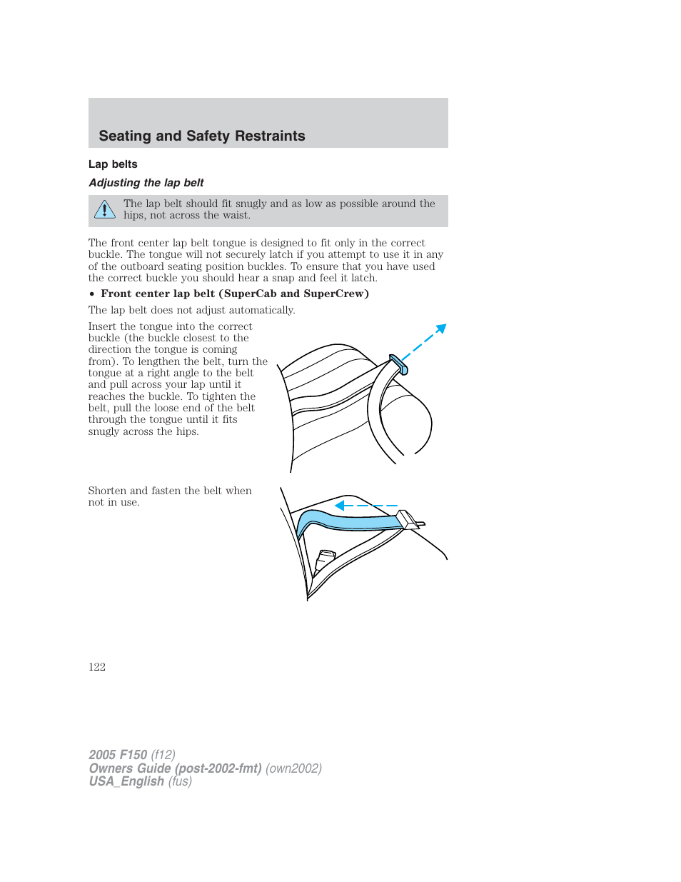 Seating and safety restraints | FORD 2005 F-150 v.2 User Manual | Page 122 / 312