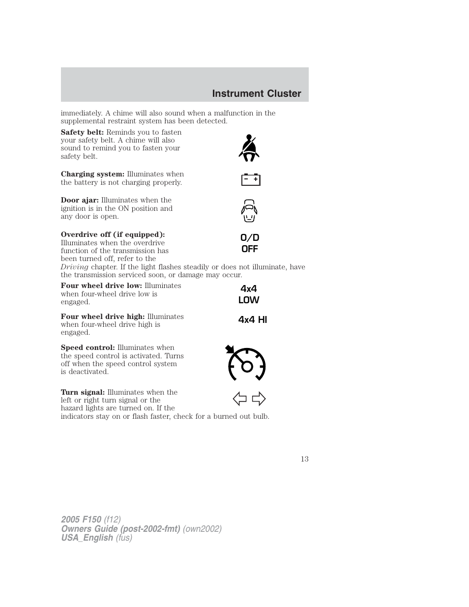 Instrument cluster | FORD 2005 F-150 v.2 User Manual | Page 13 / 312