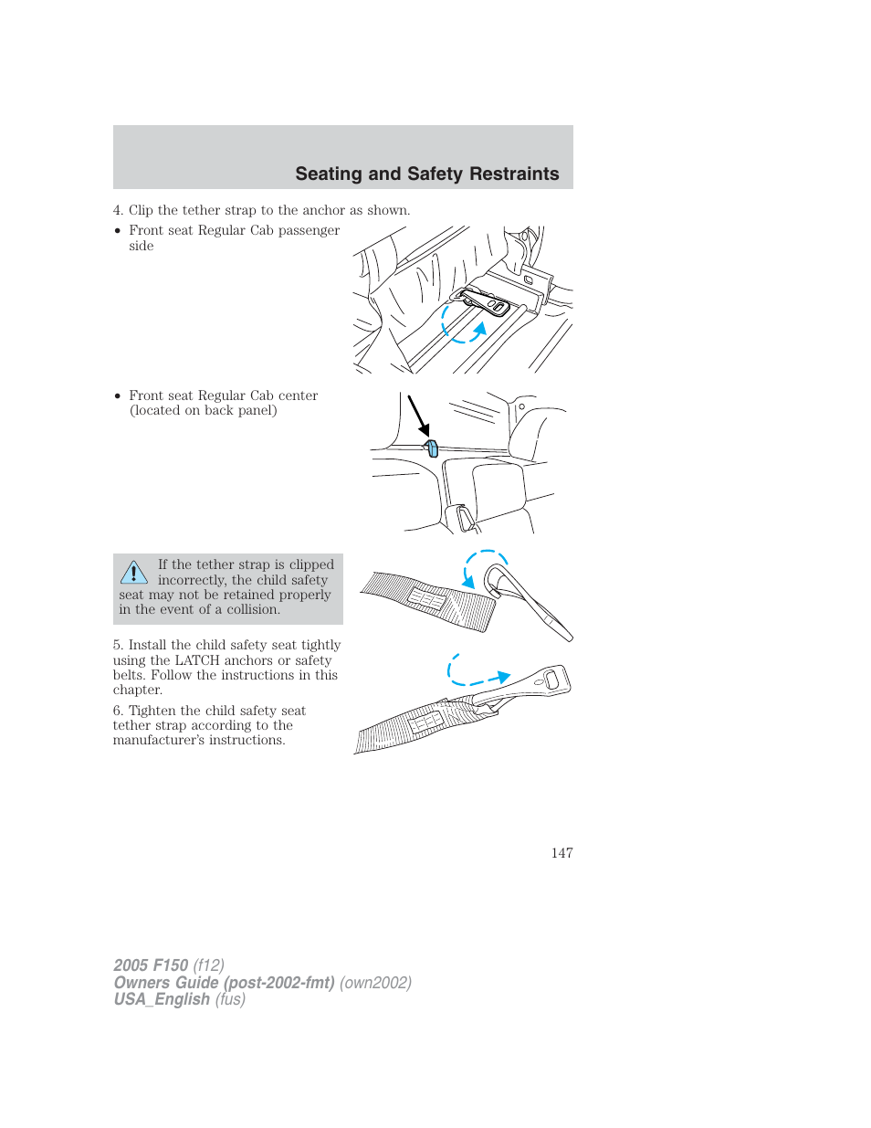 Seating and safety restraints | FORD 2005 F-150 v.2 User Manual | Page 147 / 312