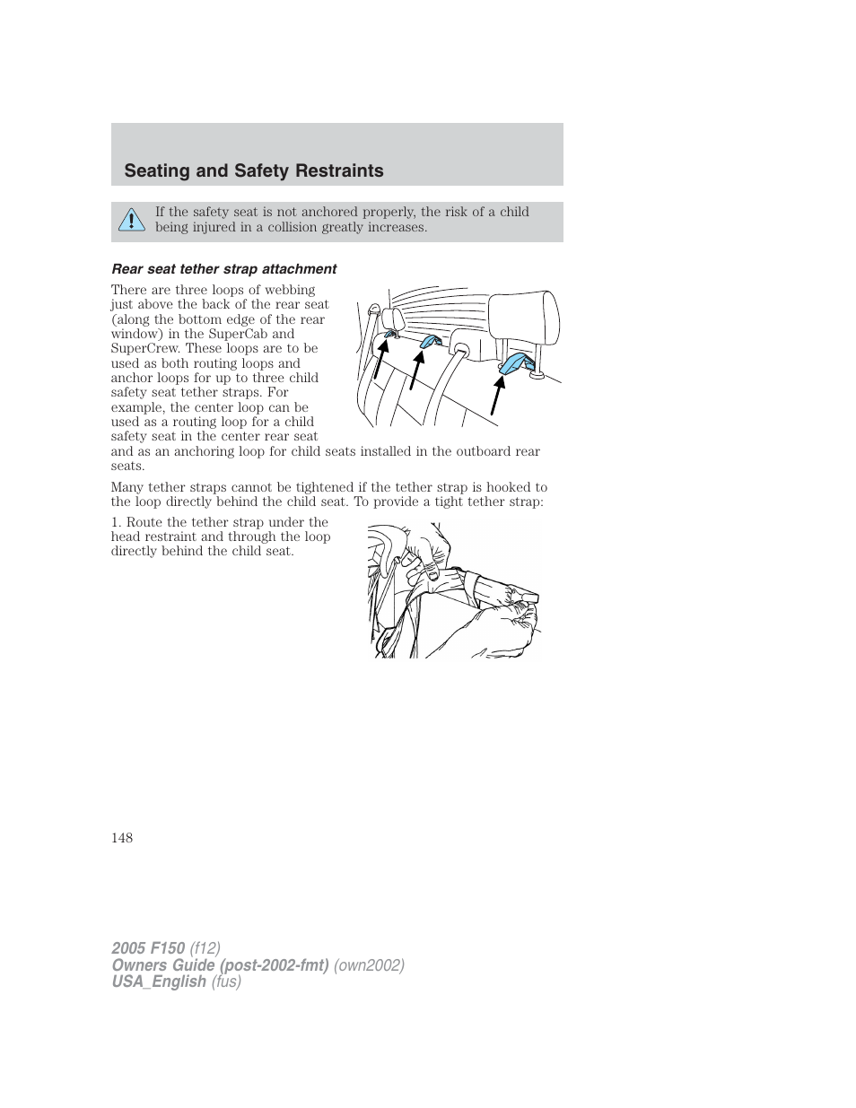 Seating and safety restraints | FORD 2005 F-150 v.2 User Manual | Page 148 / 312