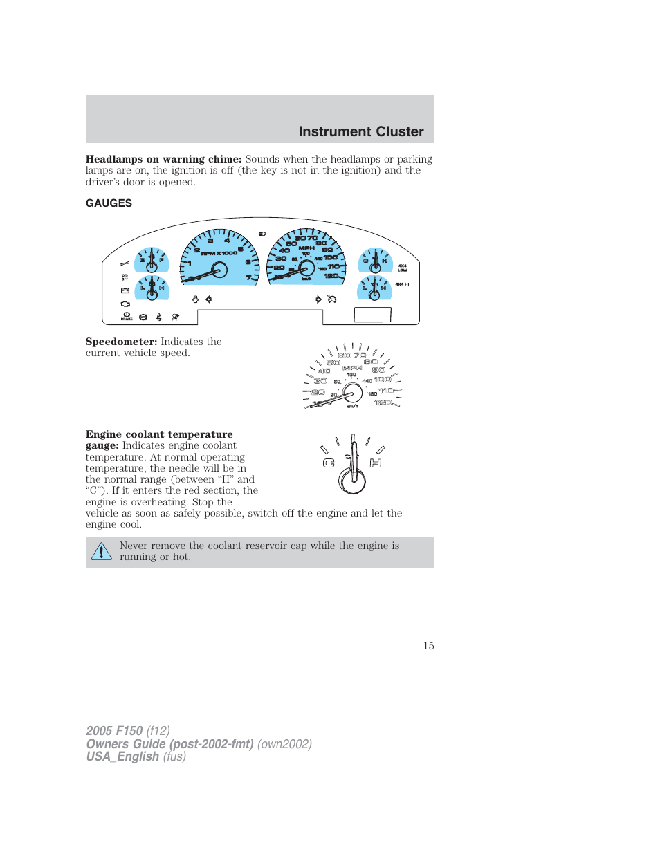 Instrument cluster | FORD 2005 F-150 v.2 User Manual | Page 15 / 312