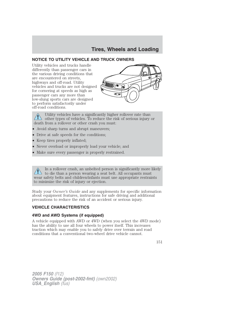 Tires, wheels and loading | FORD 2005 F-150 v.2 User Manual | Page 151 / 312