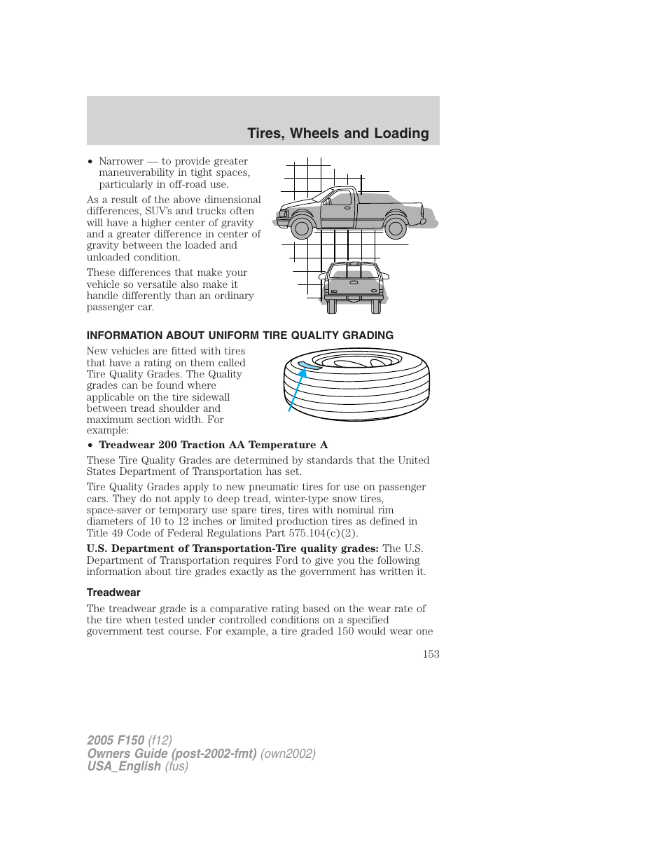 Tires, wheels and loading | FORD 2005 F-150 v.2 User Manual | Page 153 / 312