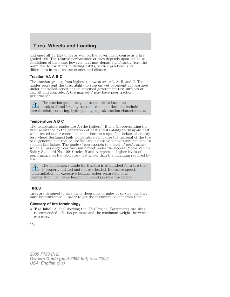 Tires, wheels and loading | FORD 2005 F-150 v.2 User Manual | Page 154 / 312